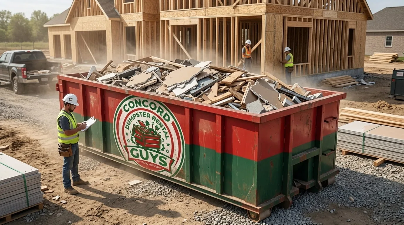 Sorting construction debris before loading a dumpster in Concord NC